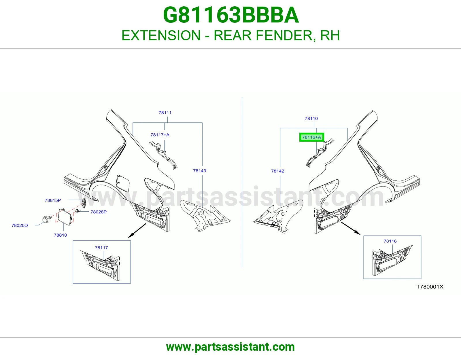 تكملة رفرف خلفي يمين G81163BBBA