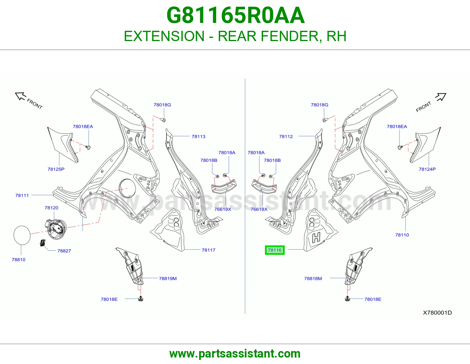 تكملة رفرف خلفي يمين G81165R0AA