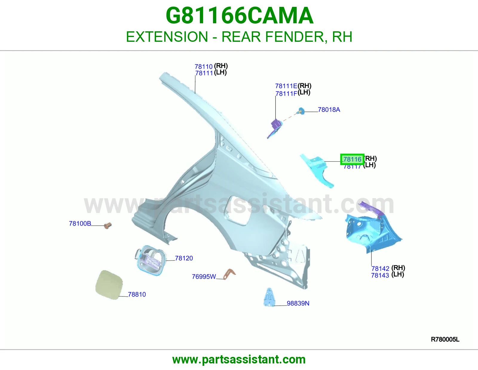 تكملة رفرف خلفي يمين G81166CAMA