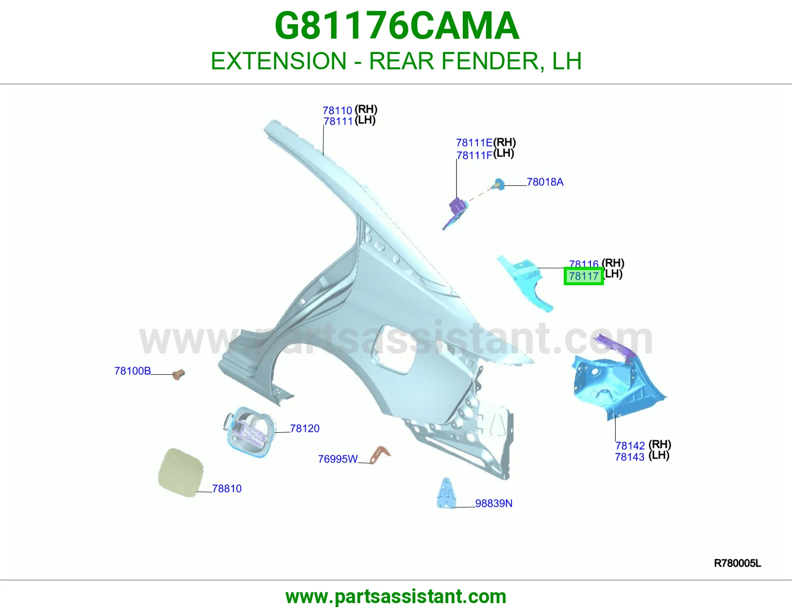 تكملة رفرف خلفي يسار G81176CAMA