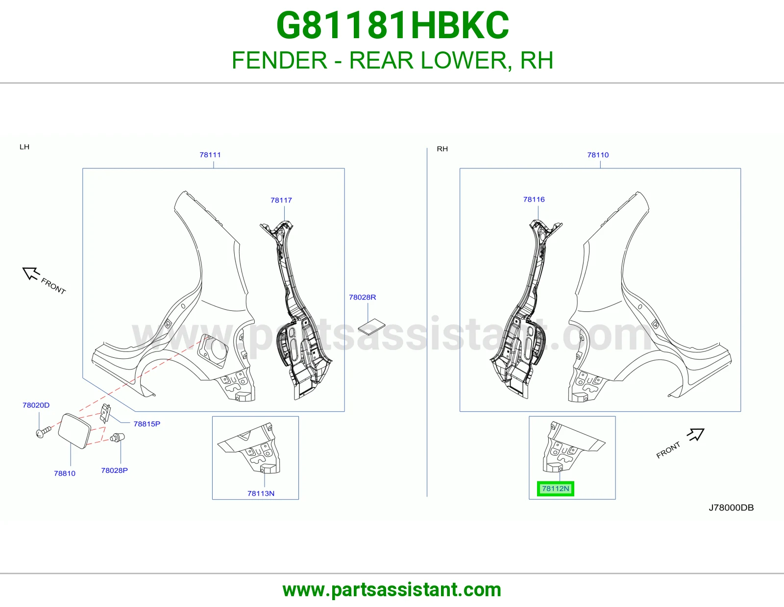 رفرف خلفي تحت يمين G81181HBKC