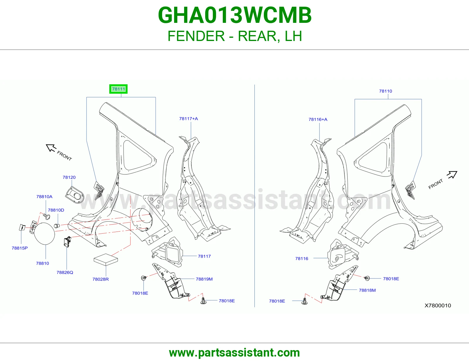 رفرف خلفي يسار GHA013WCMB