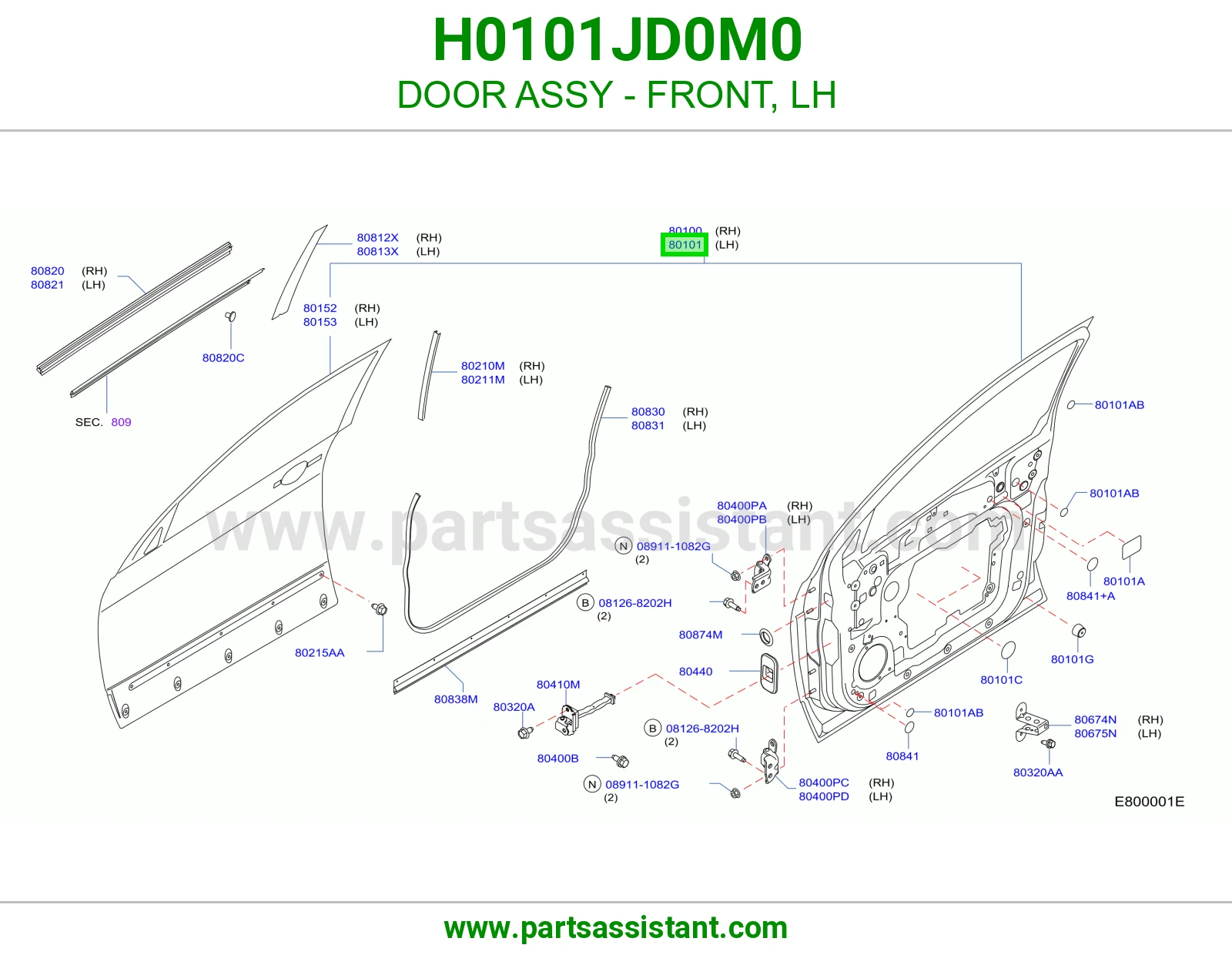 DOOR ASSY - FRONT, LH H0101JD0M0
