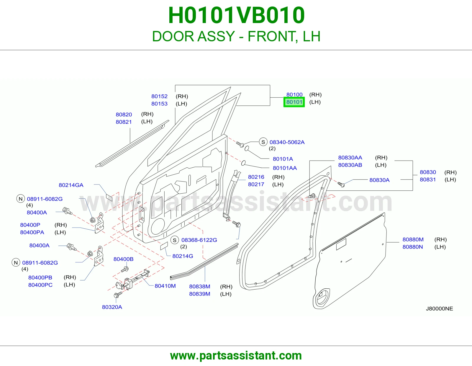 DOOR ASSY - FRONT, LH H0101VB010