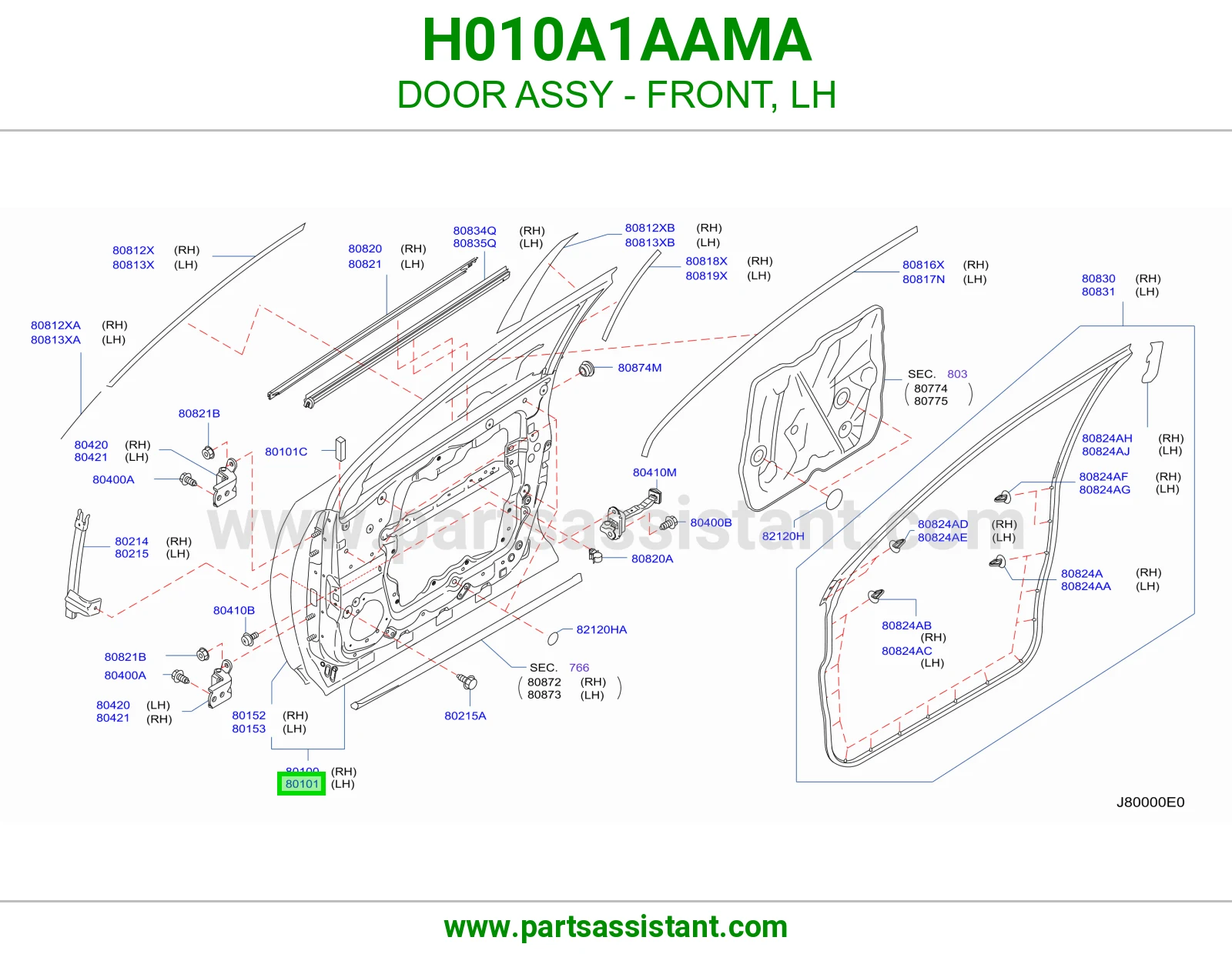 DOOR ASSY - FRONT, LH H010A1AAMA