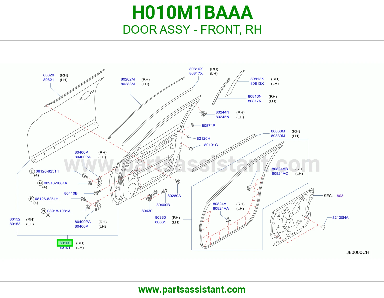 DOOR ASSY - FRONT, RH H010M1BAAA
