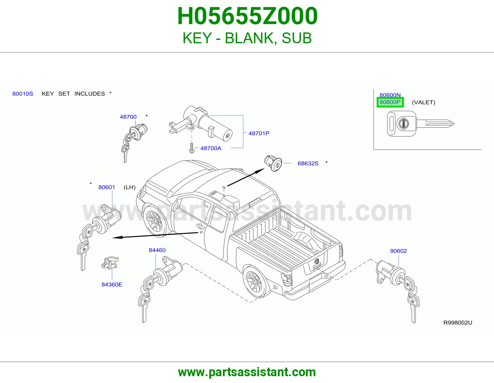 مفتاح خام بدون برمجة فرعي H05655Z000