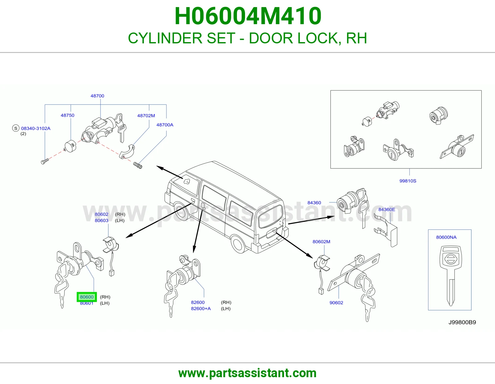 CYLINDER SET - DOOR LOCK, RH H06004M410