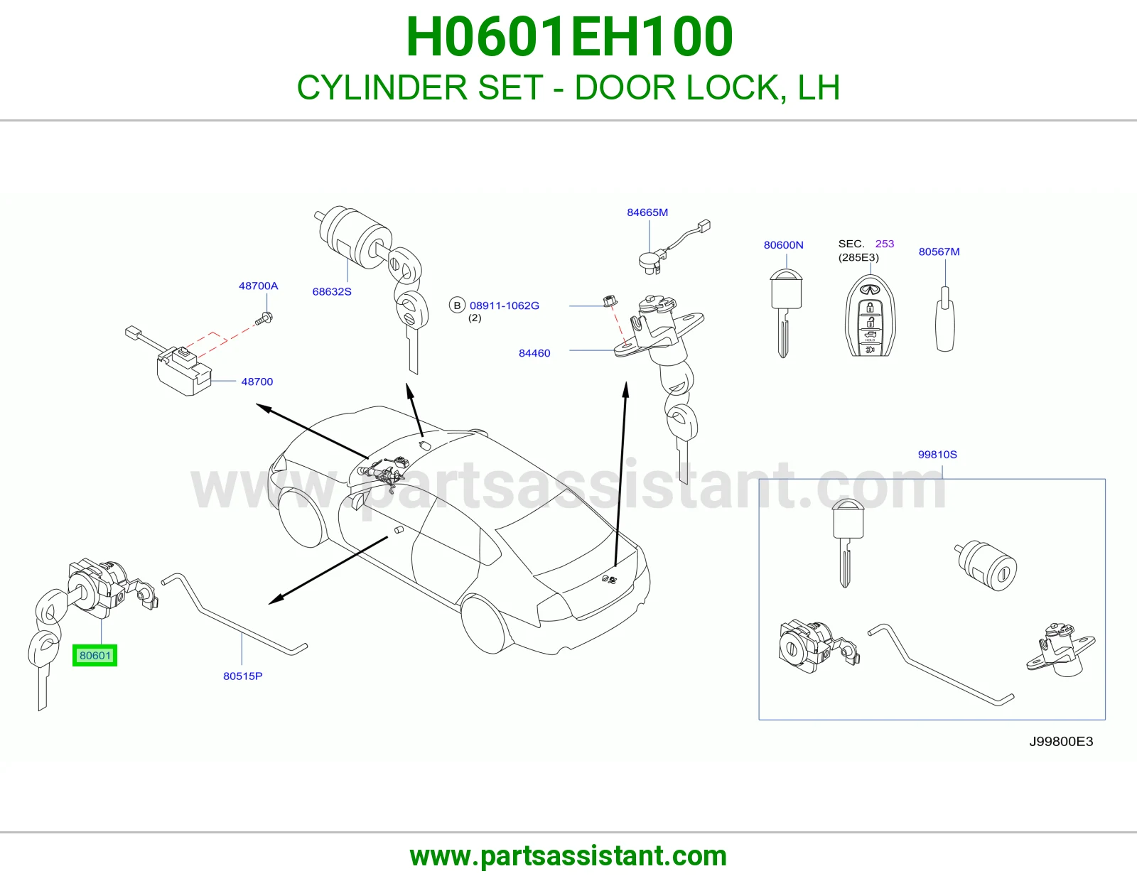 CYLINDER SET - DOOR LOCK, LH H0601EH100
