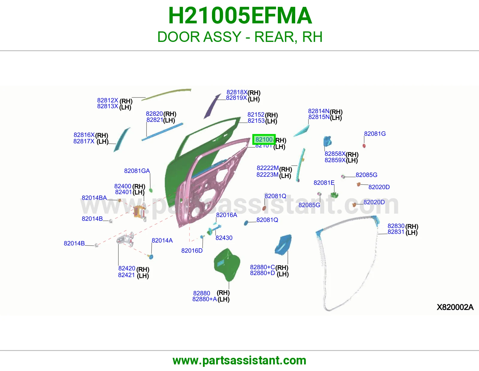 باب خلفي يمين كامل H21005EFMA