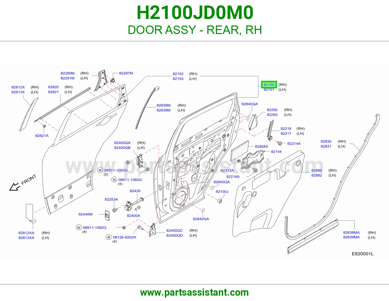 باب خلفي يمين كامل H2100JD0M0