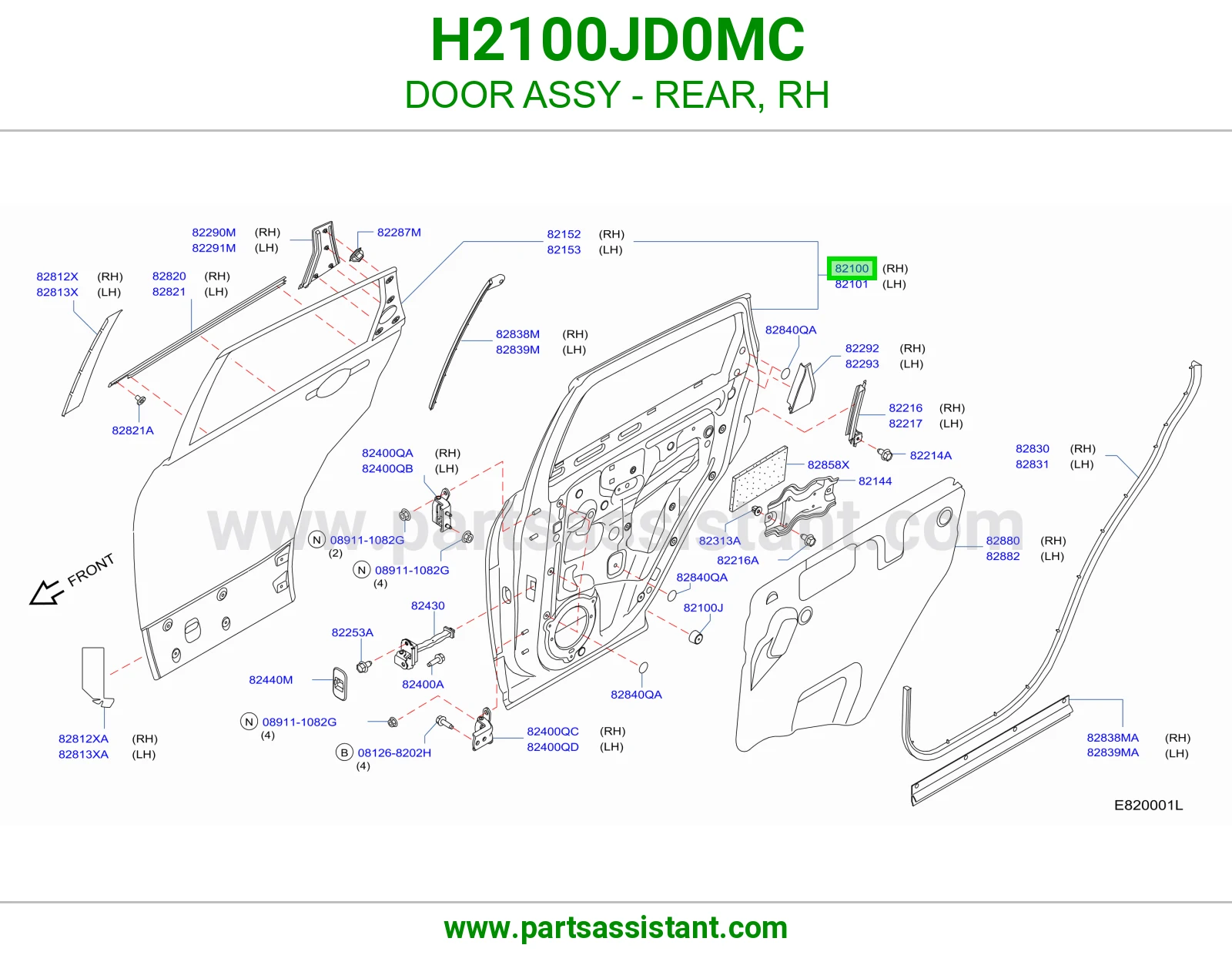 باب خلفي يمين كامل H2100JD0MC