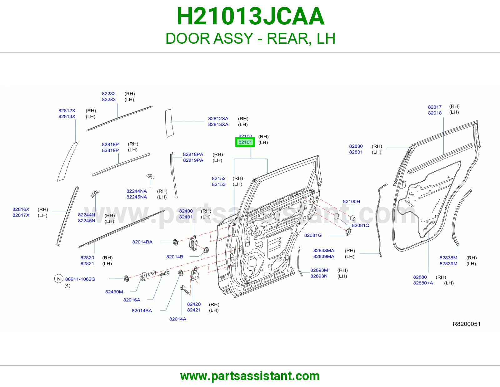 باب خلفي يسار كامل H21013JCAA