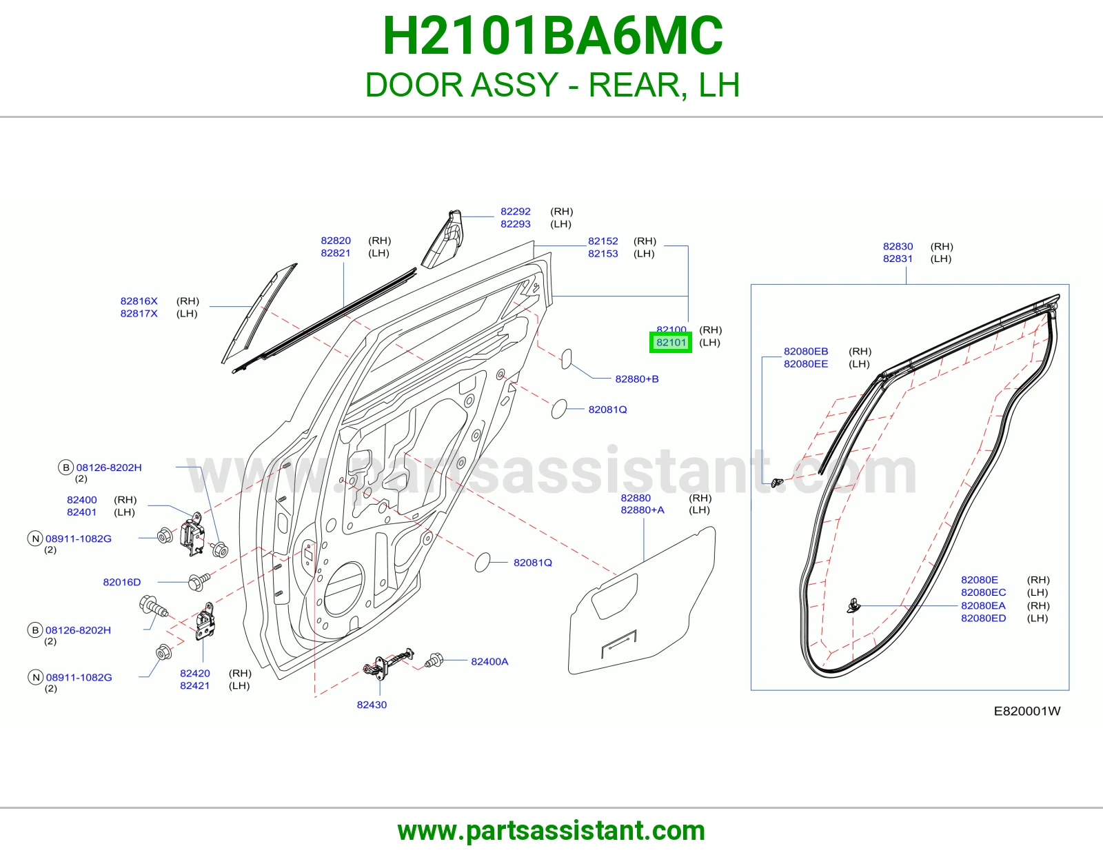 DOOR ASSY - REAR, LH H2101BA6MC