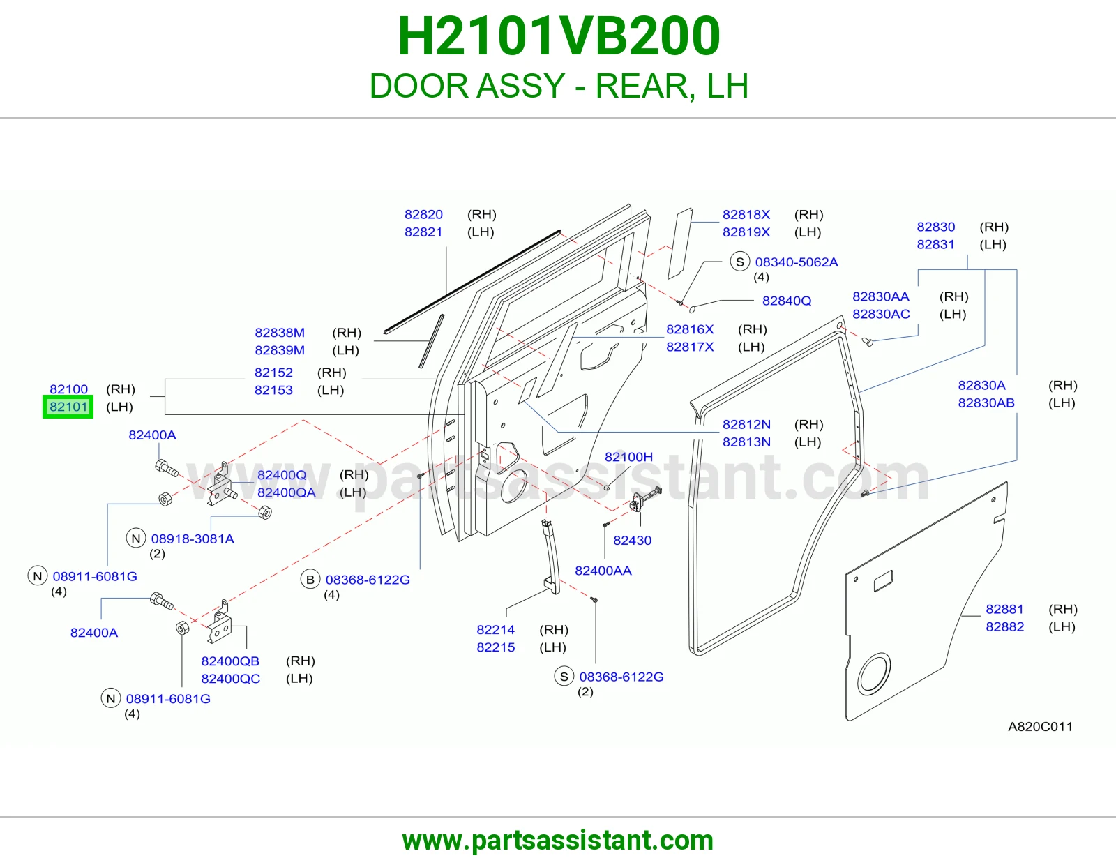 باب خلفي يسار كامل H2101VB200