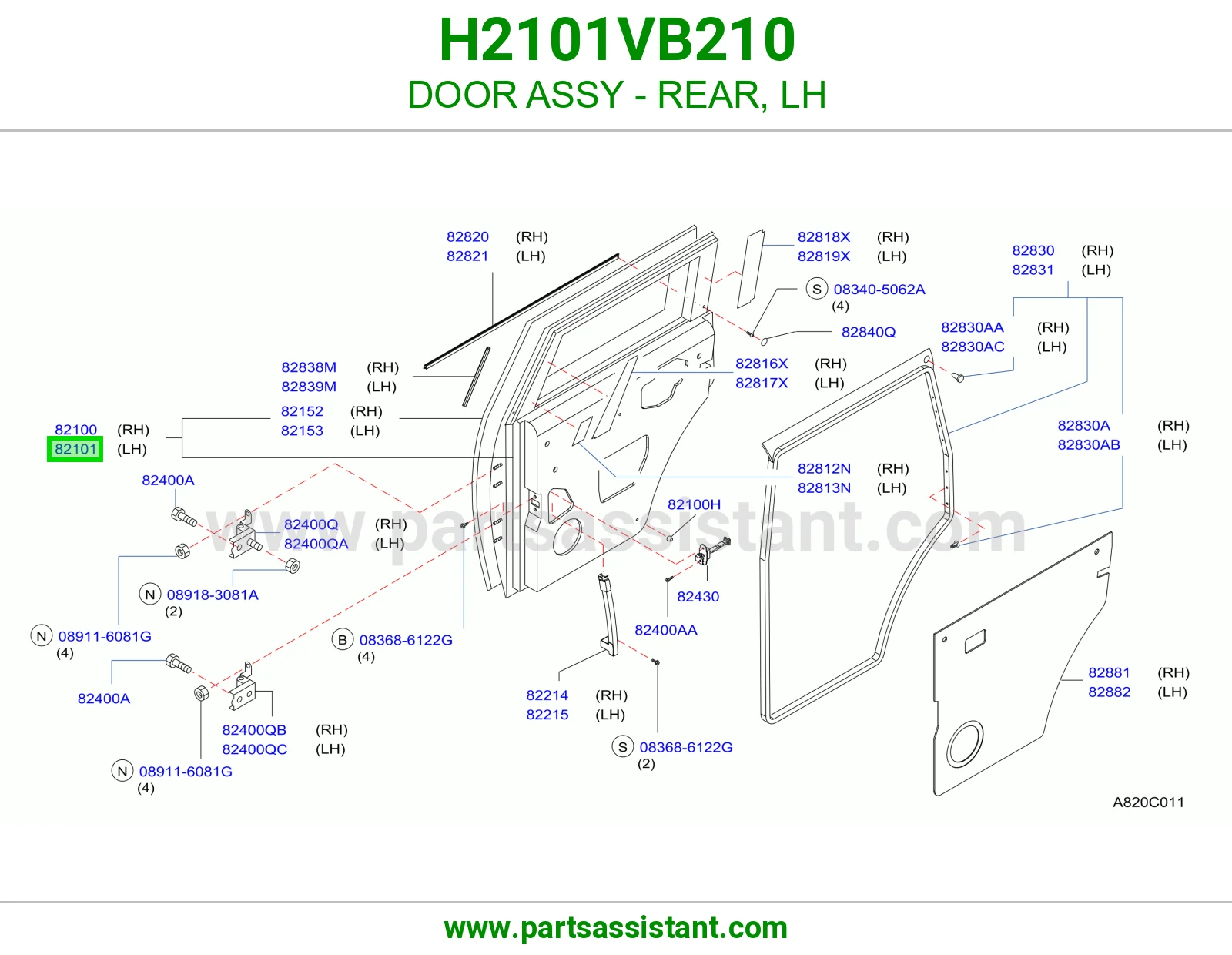 باب خلفي يسار كامل H2101VB210