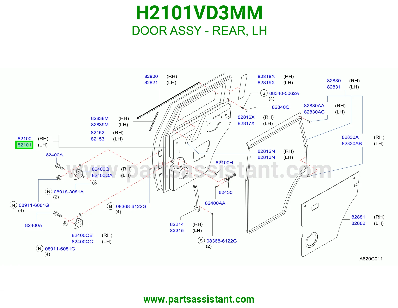 باب خلفي يسار كامل H2101VD3MM