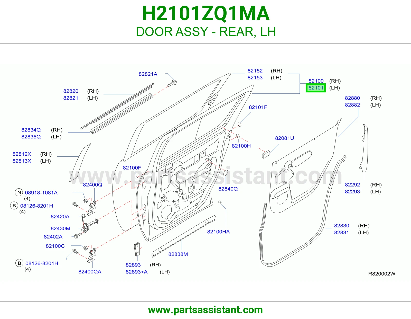 باب خلفي يسار كامل H2101ZQ1MA