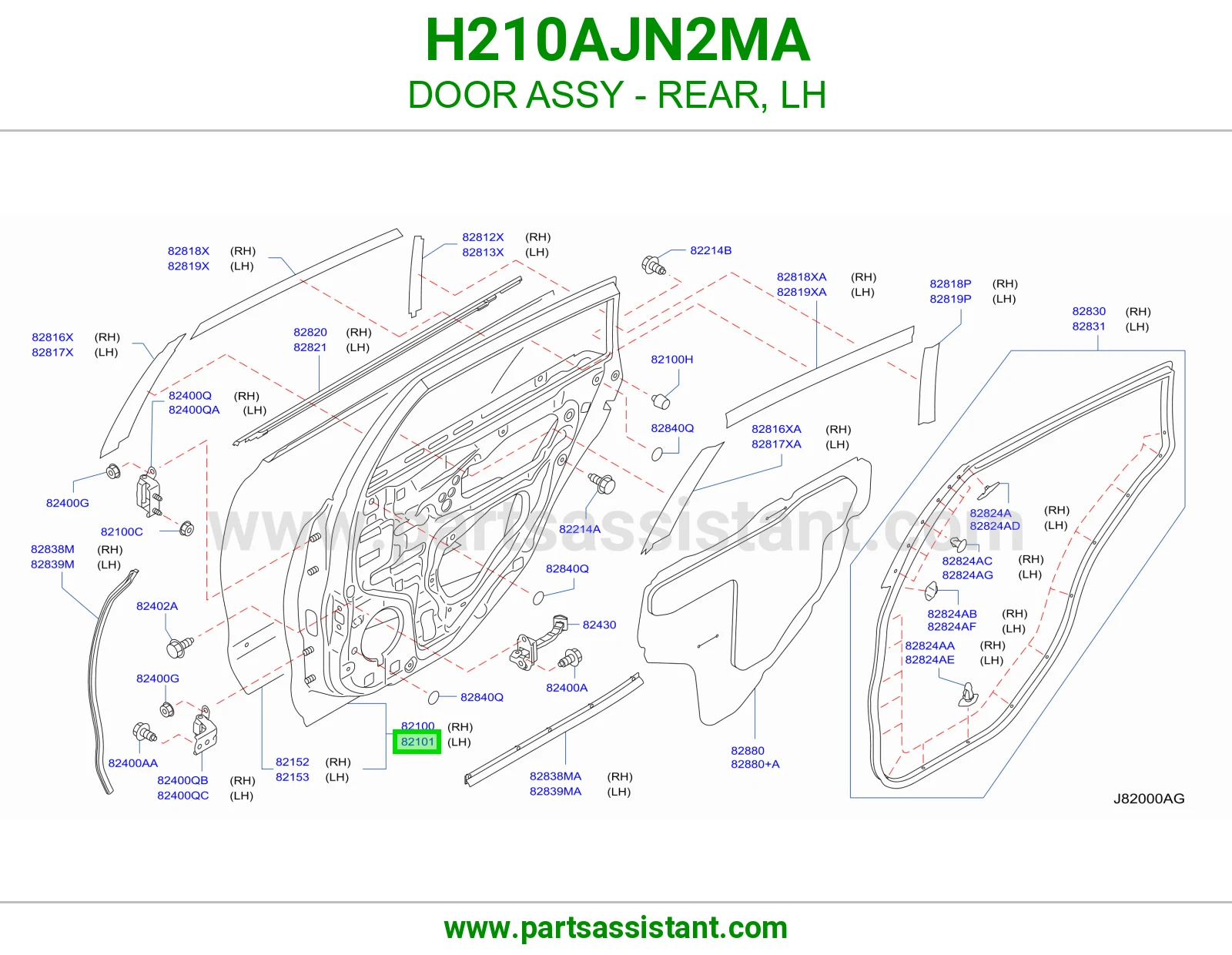 DOOR ASSY - REAR, LH H210AJN2MA