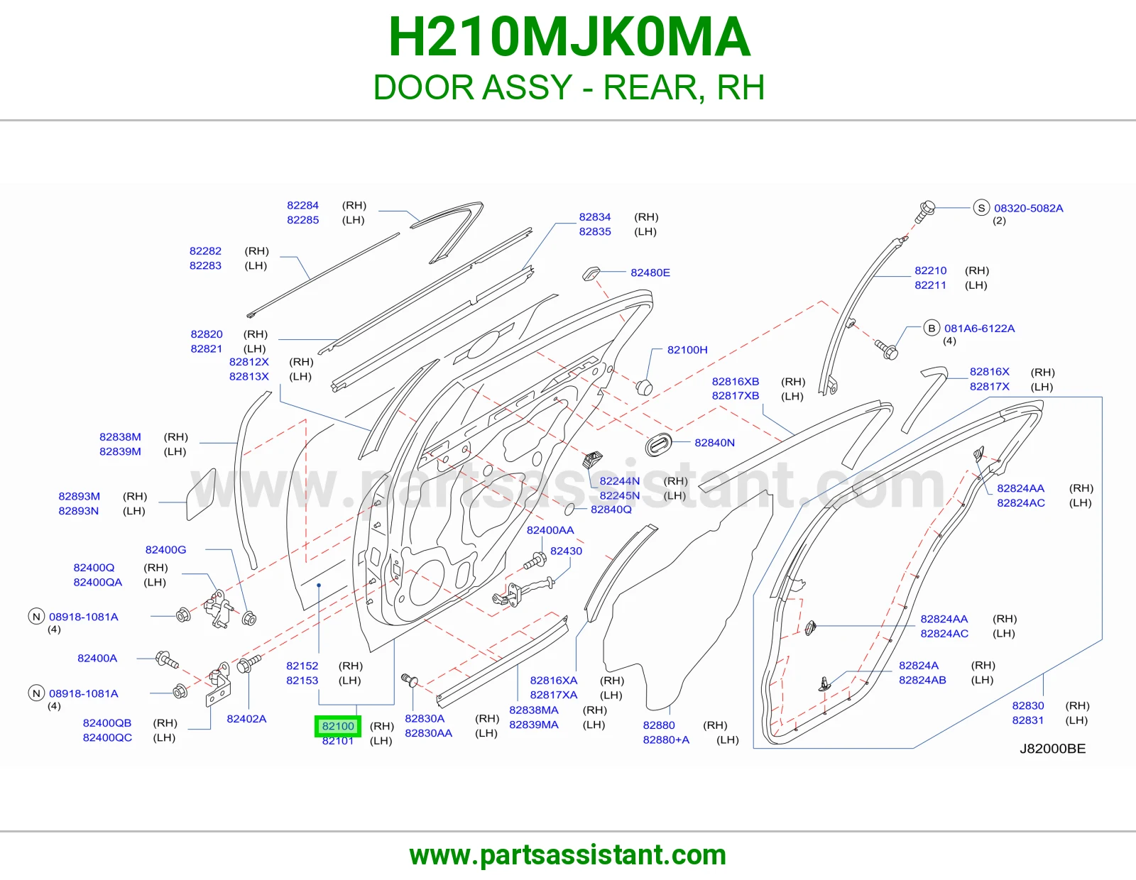 باب خلفي يمين كامل H210MJK0MA