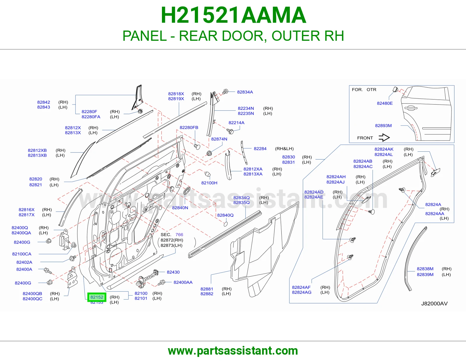 صاجة باب خلفي خارجي يمين H21521AAMA