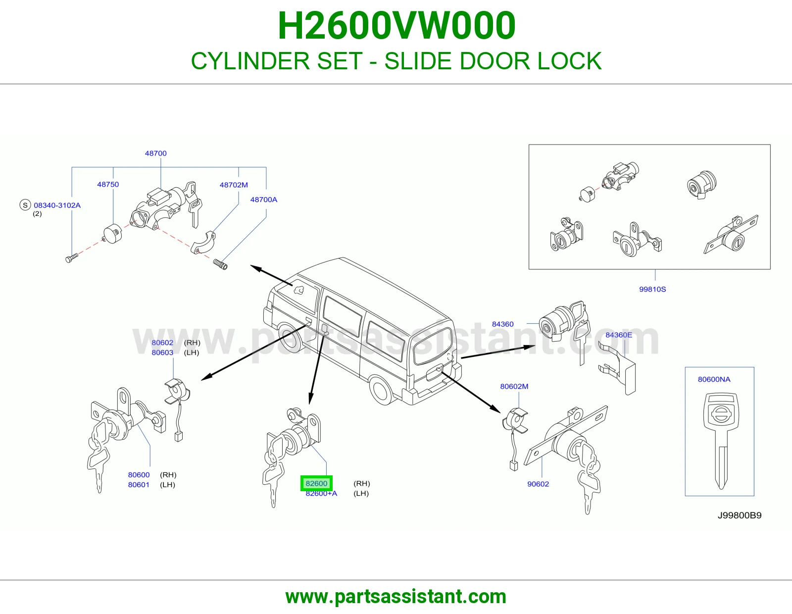 طقم سلندرات قفل باب سحاب H2600VW000