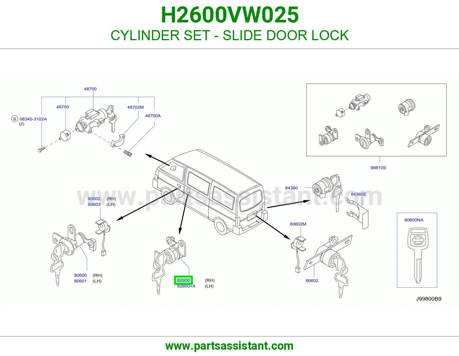 طقم سلندرات قفل باب سحاب H2600VW025