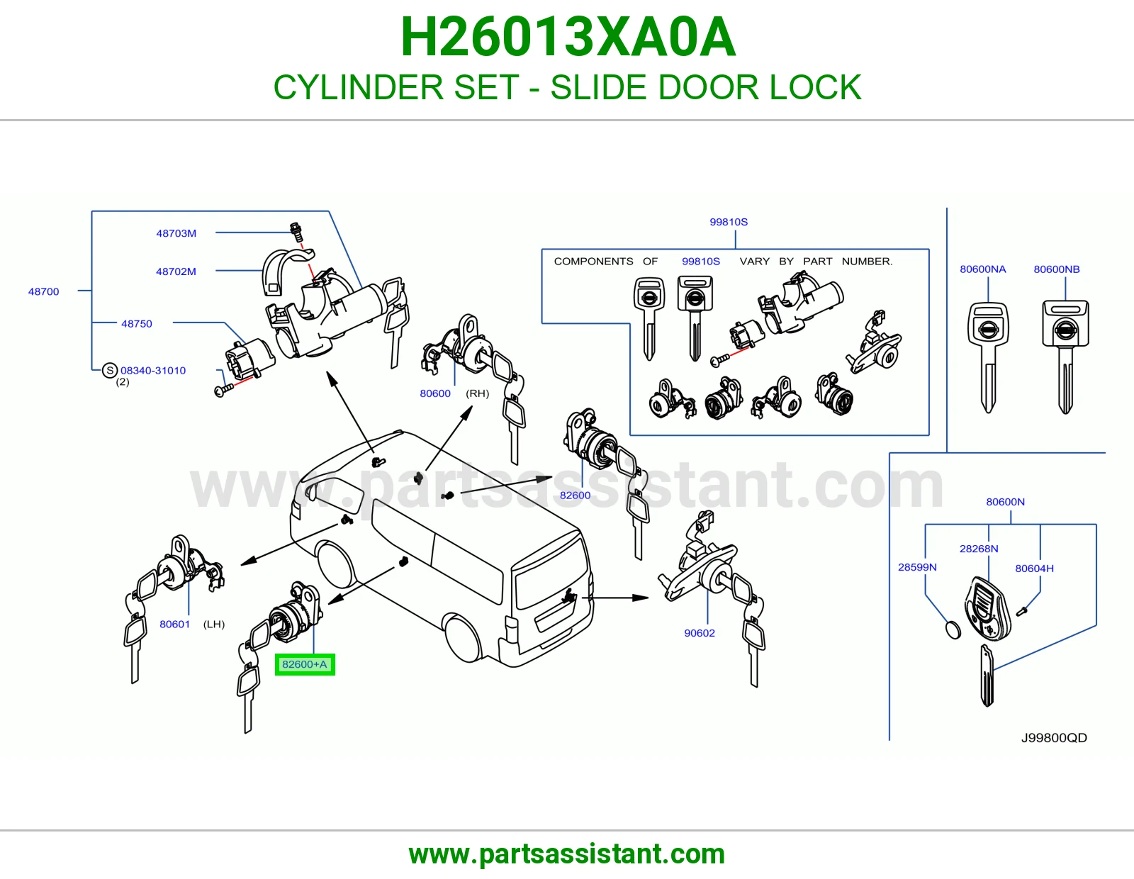 طقم سلندرات قفل باب سحاب H26013XA0A