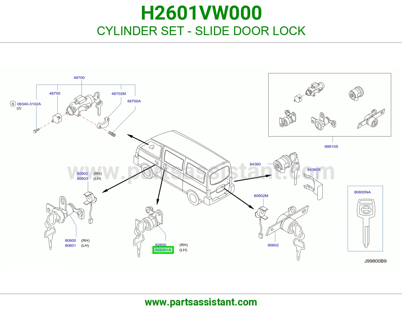 طقم سلندرات قفل باب سحاب H2601VW000