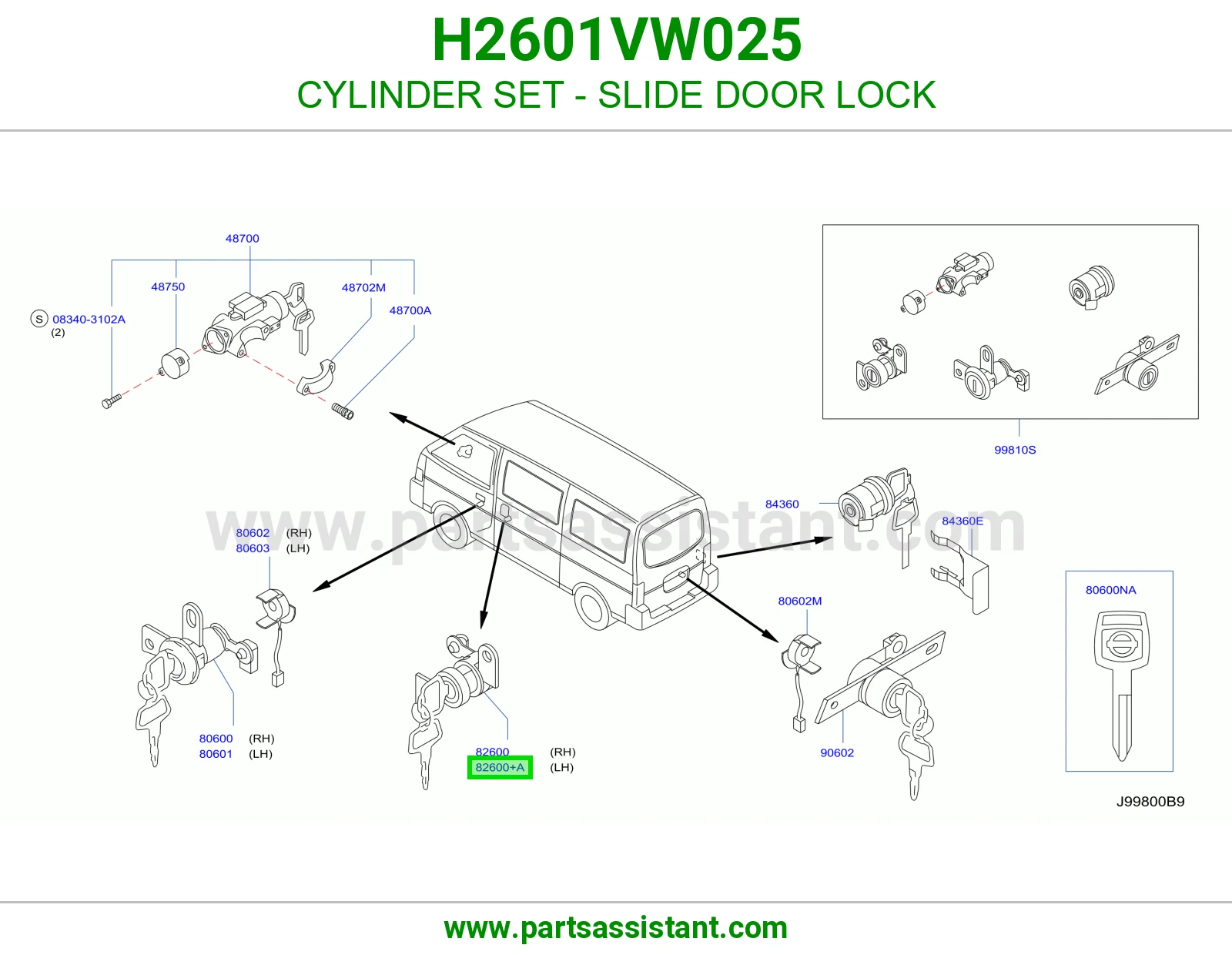طقم سلندرات قفل باب سحاب H2601VW025