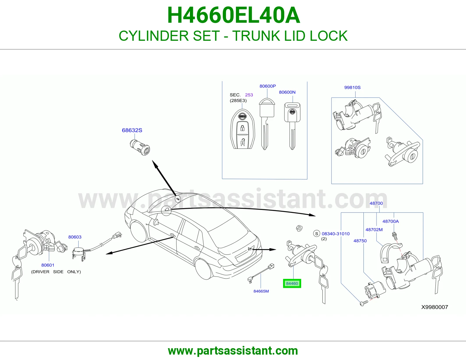 CYLINDER SET - TRUNK LID LOCK H4660EL40A