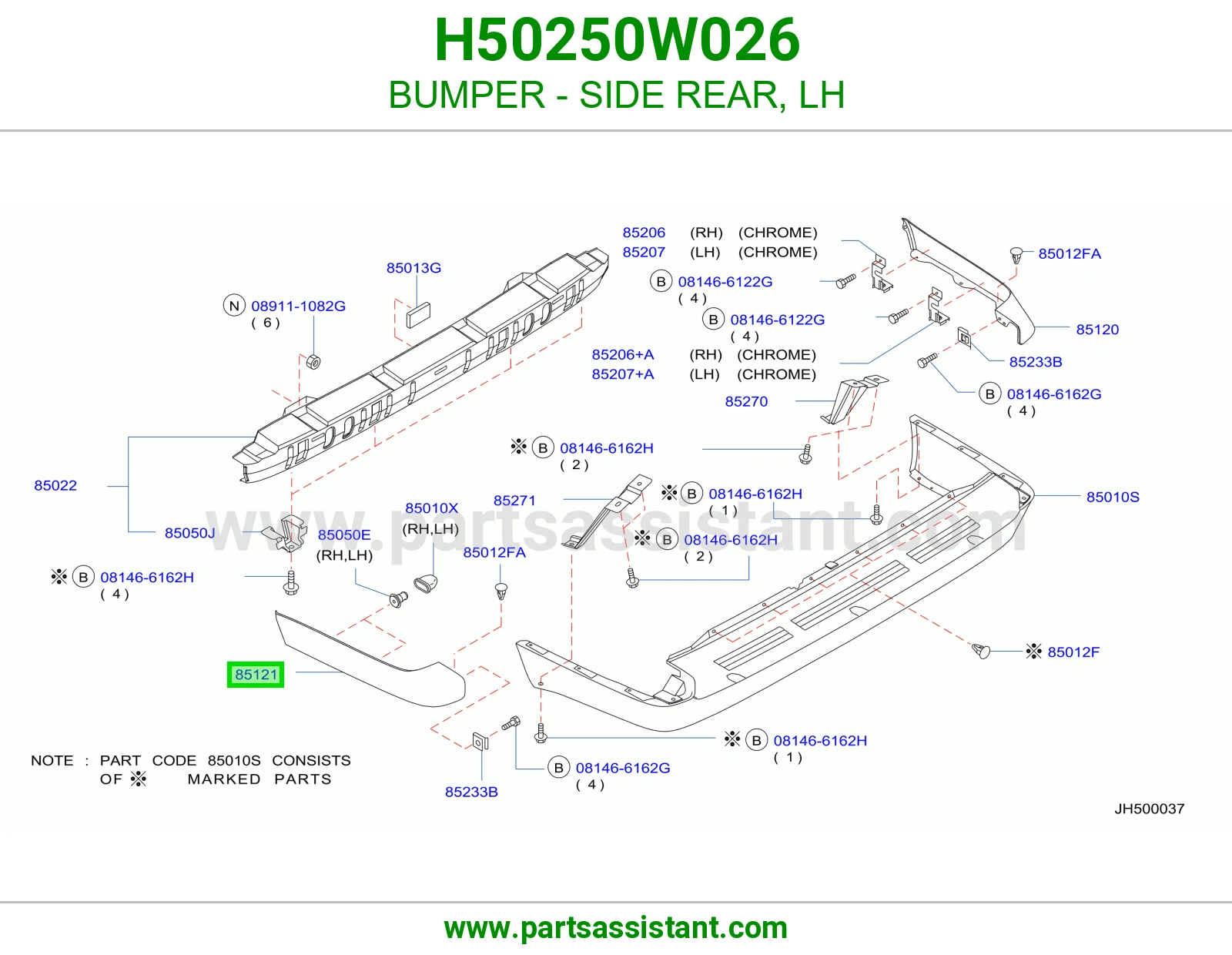 زاويه صدام خلفي يسار H50250W026