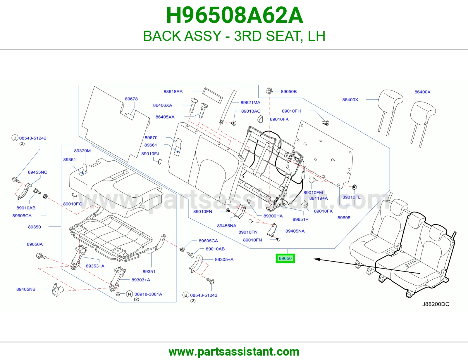 ظهر مرتبة صف ثالث يسار كامل H96508A62A