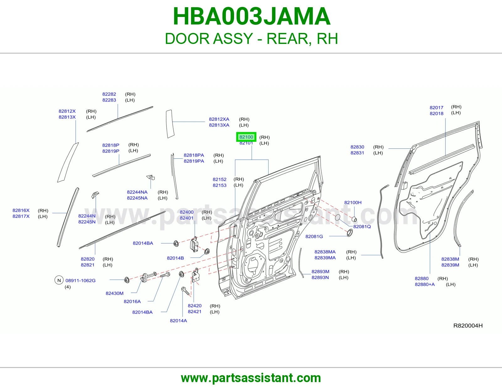 باب خلفي يمين كامل HBA003JAMA