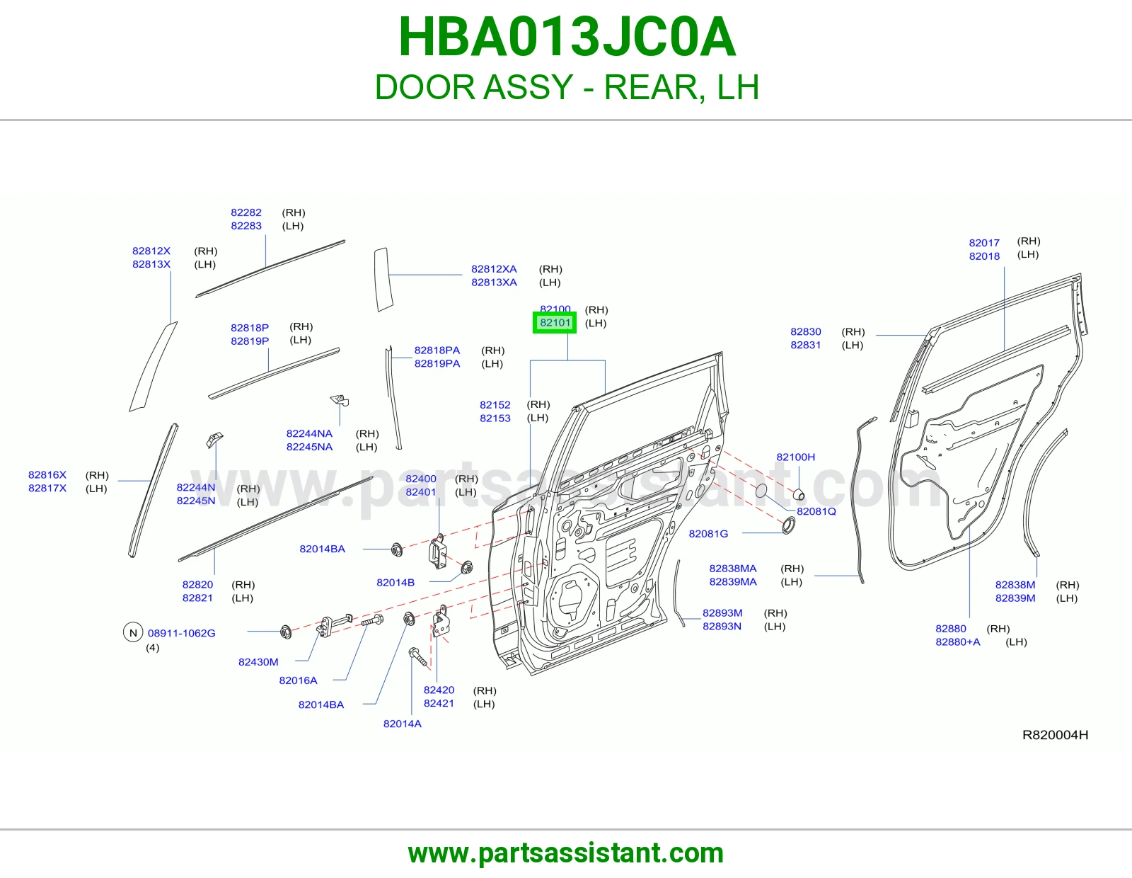 باب خلفي يسار كامل HBA013JC0A