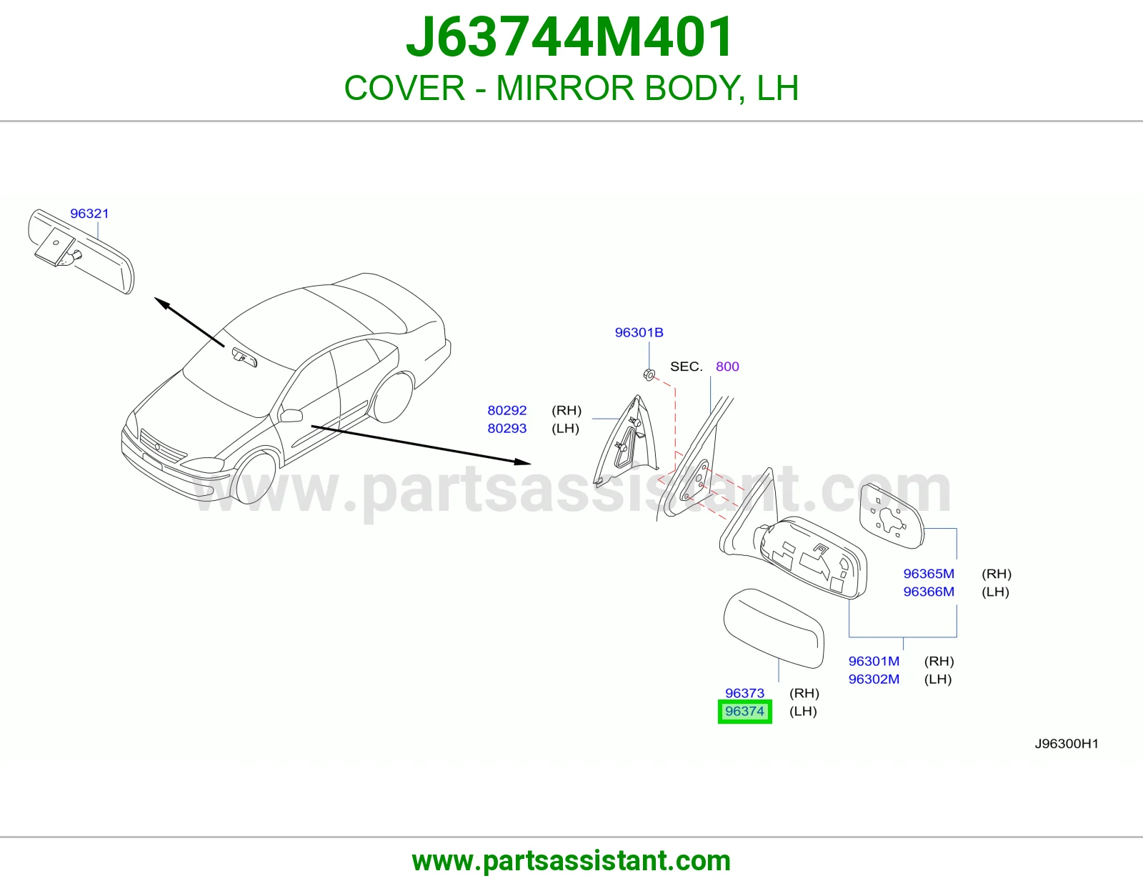 غطا مرايه امامي يسار J63744M401