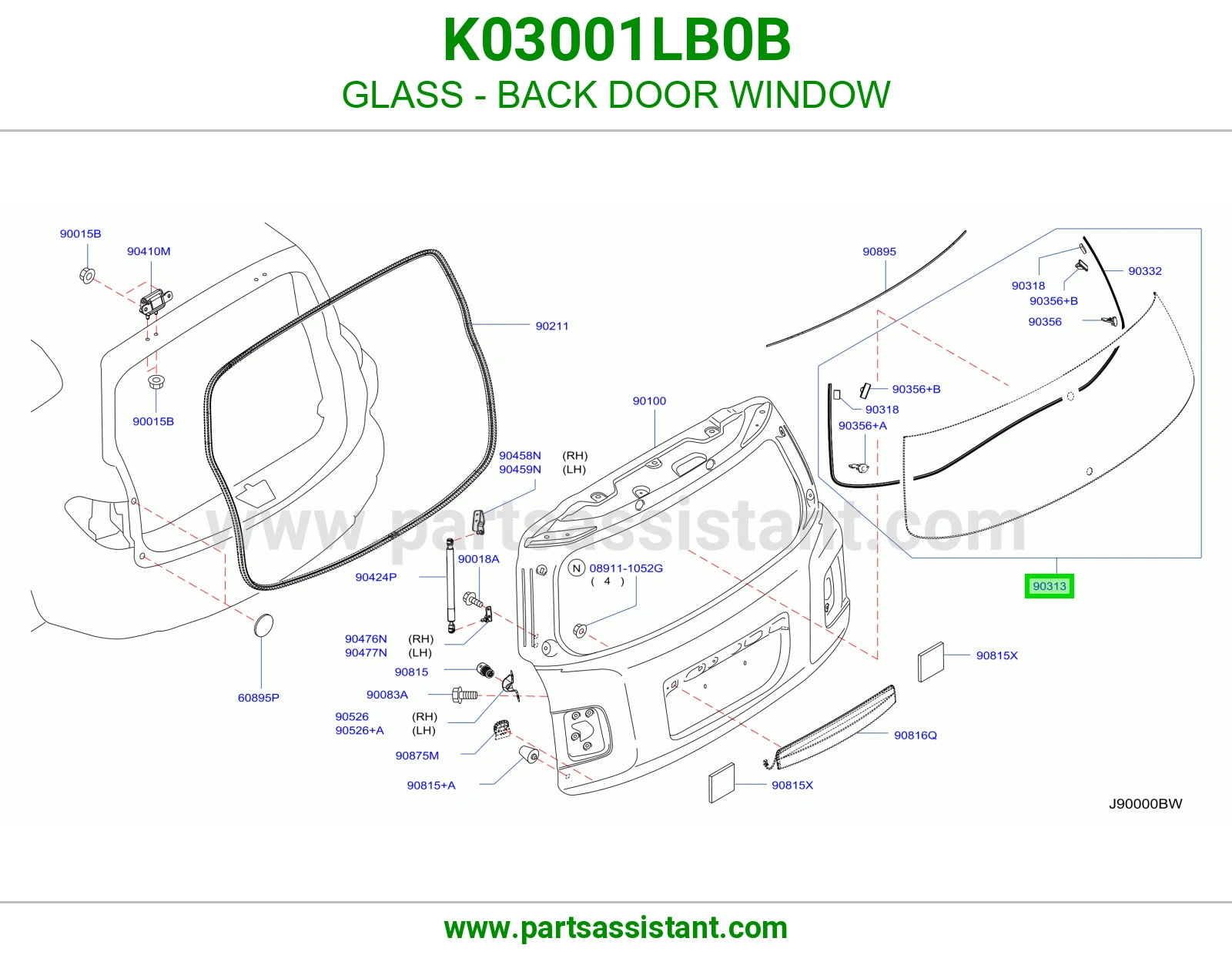 GLASS - BACK DOOR WINDOW K03001LB0B