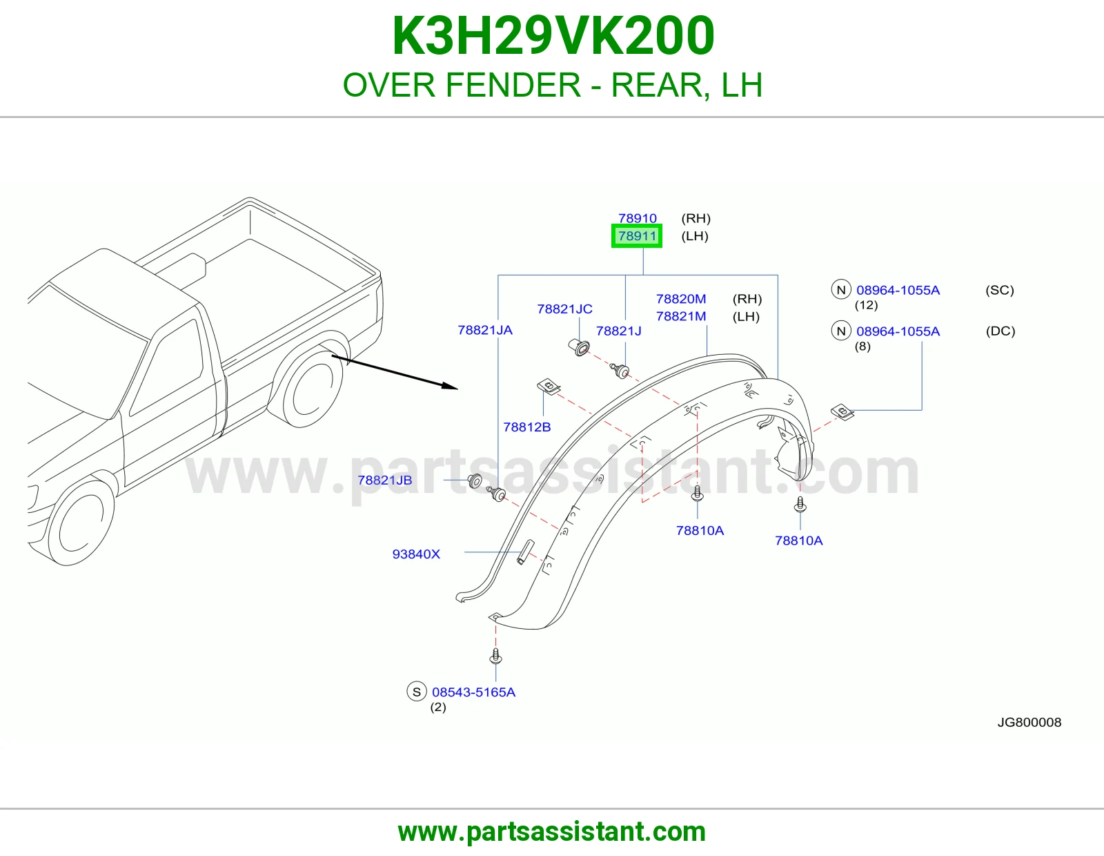 توسعة رفرف خلفي يسار K3H29VK200