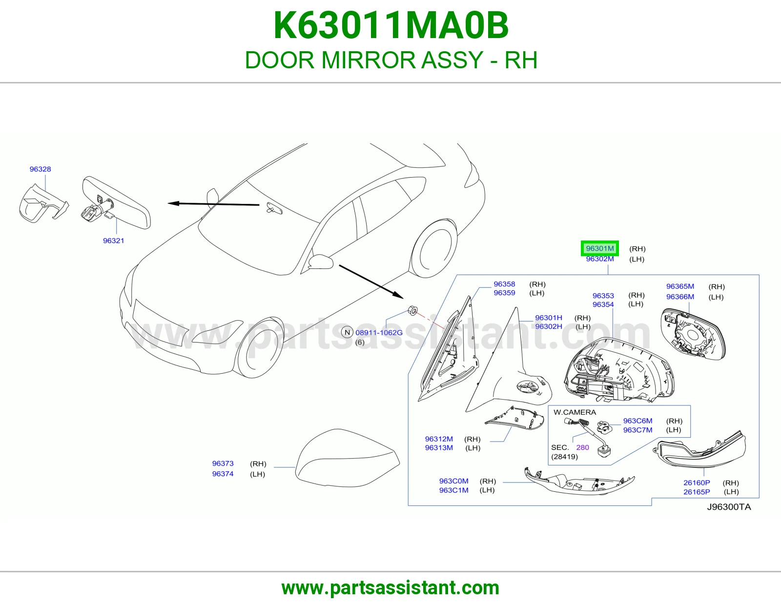 مرايه جانبيه امامي يمين K63011MA0B
