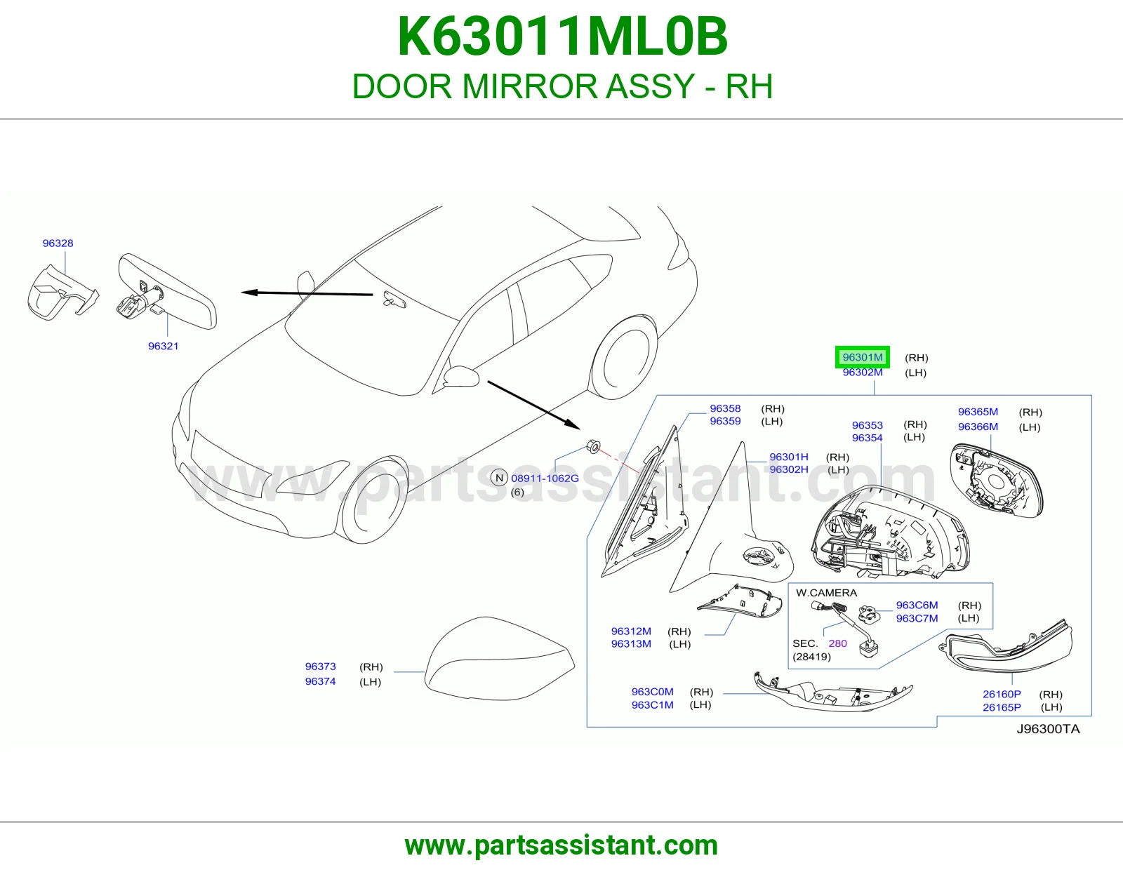 مرايه جانبيه امامي يمين K63011ML0B