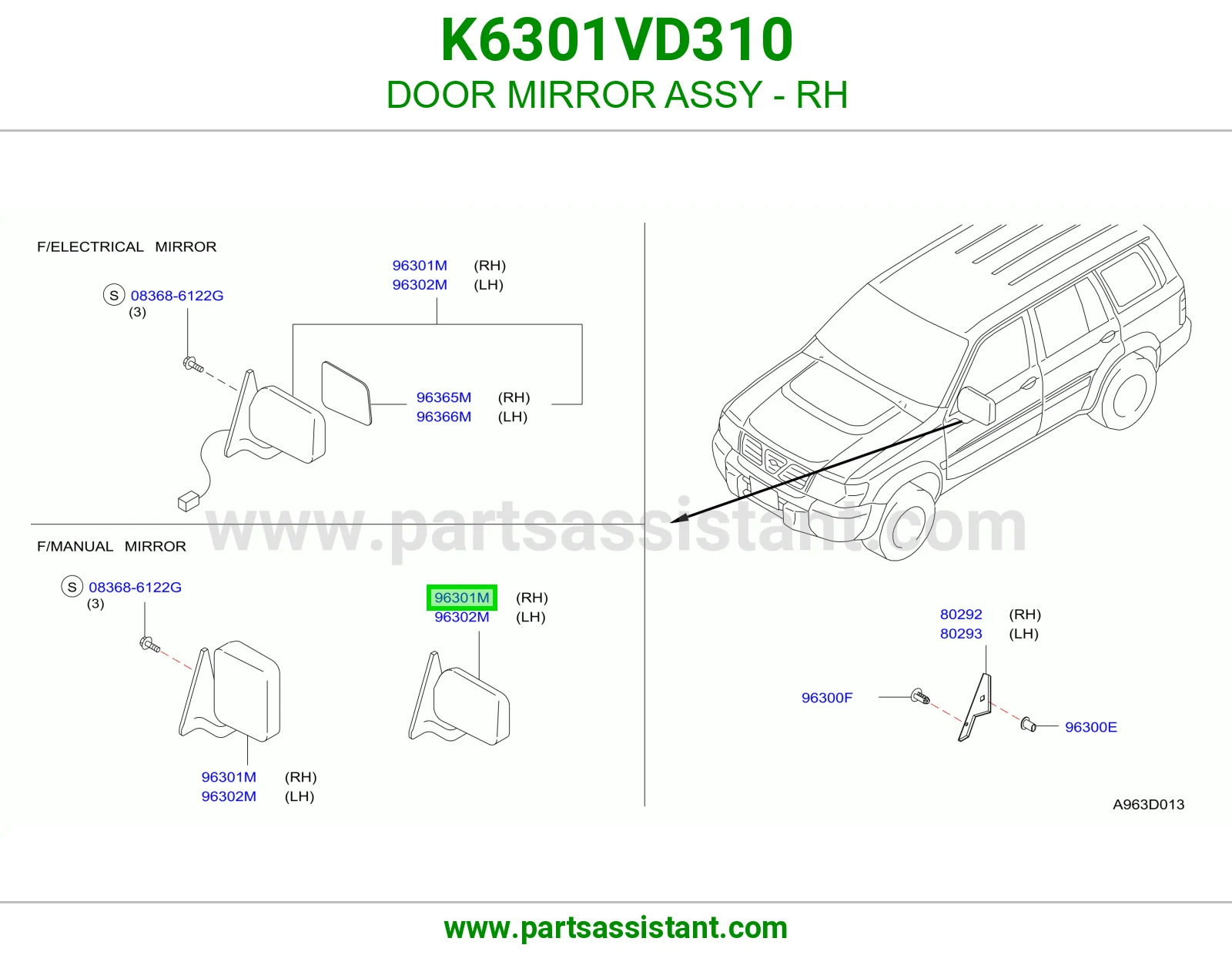 DOOR MIRROR ASSY - RH K6301VD310