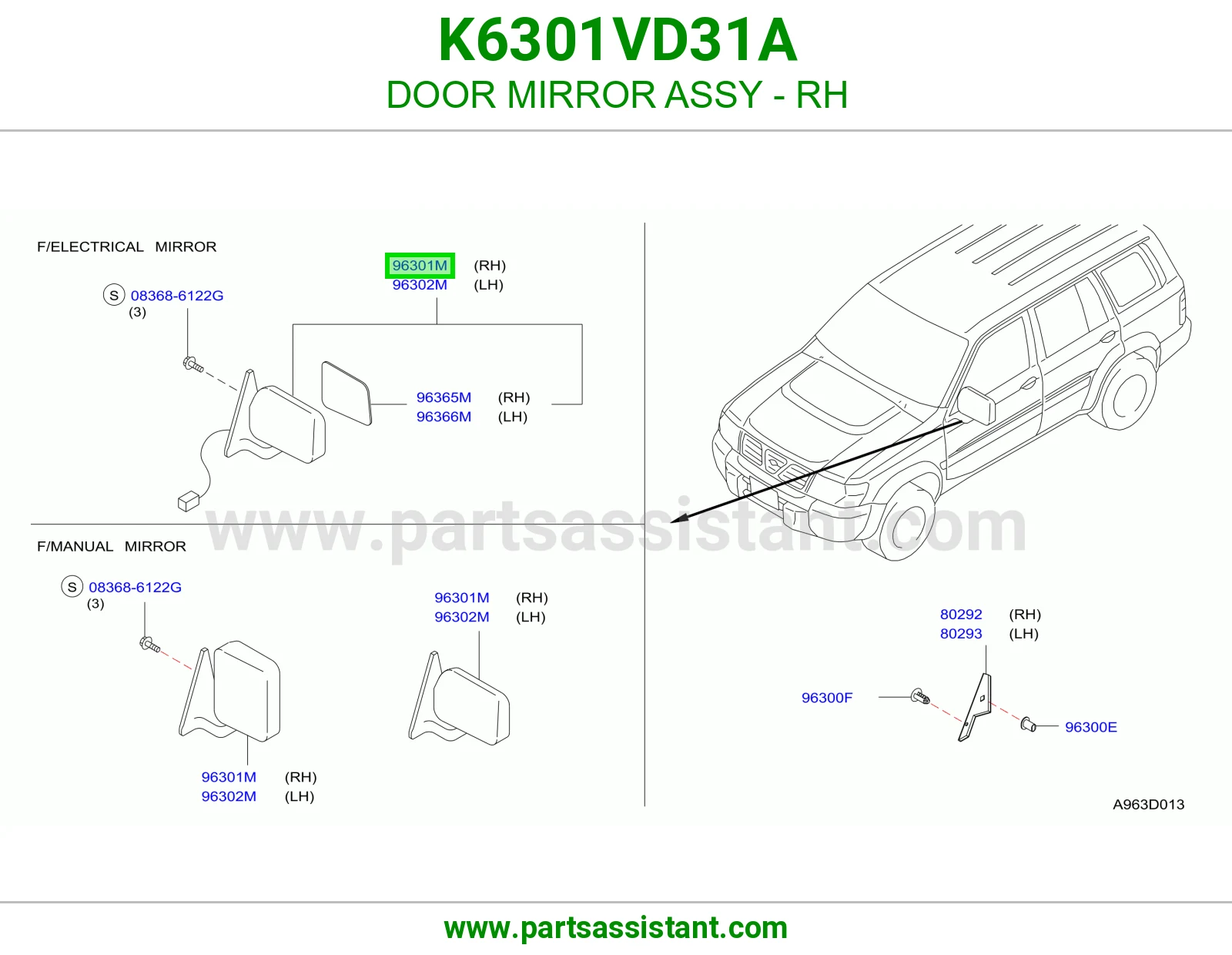 مرايه جانبيه امامي يمين K6301VD31A
