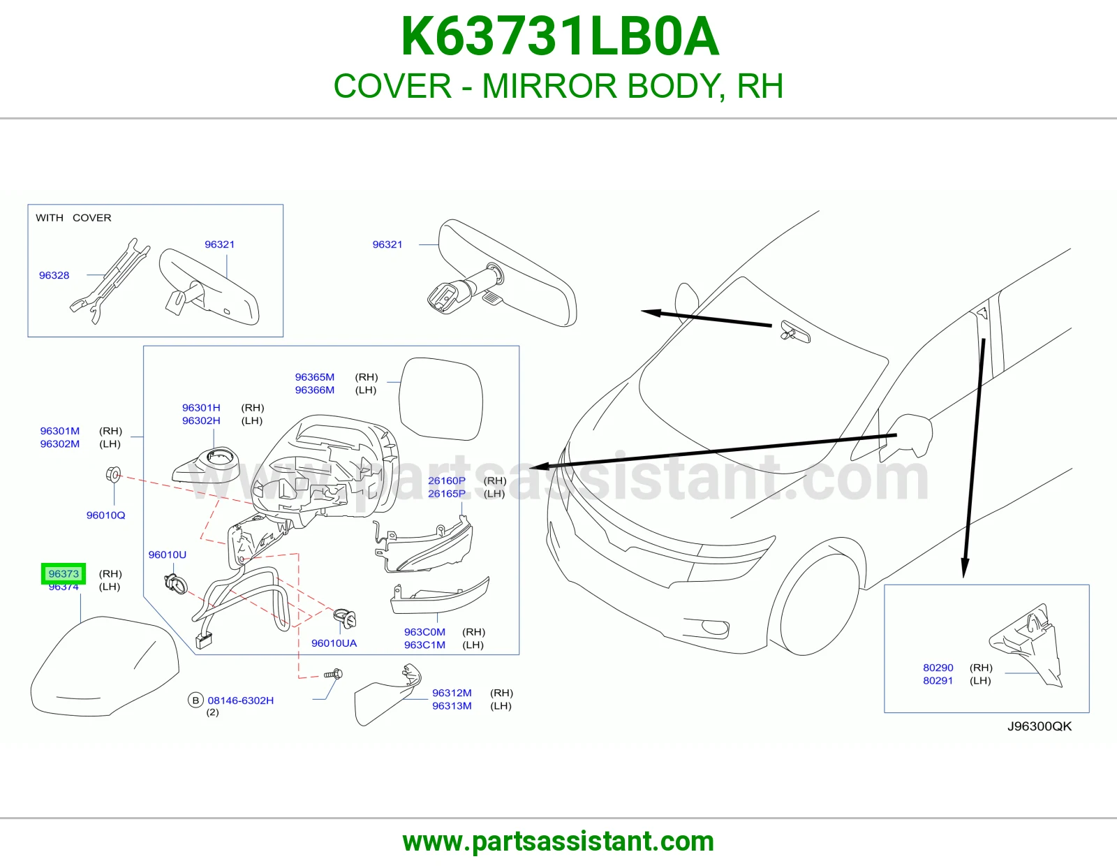 غطا مرايه امامي يمين K63731LB0A