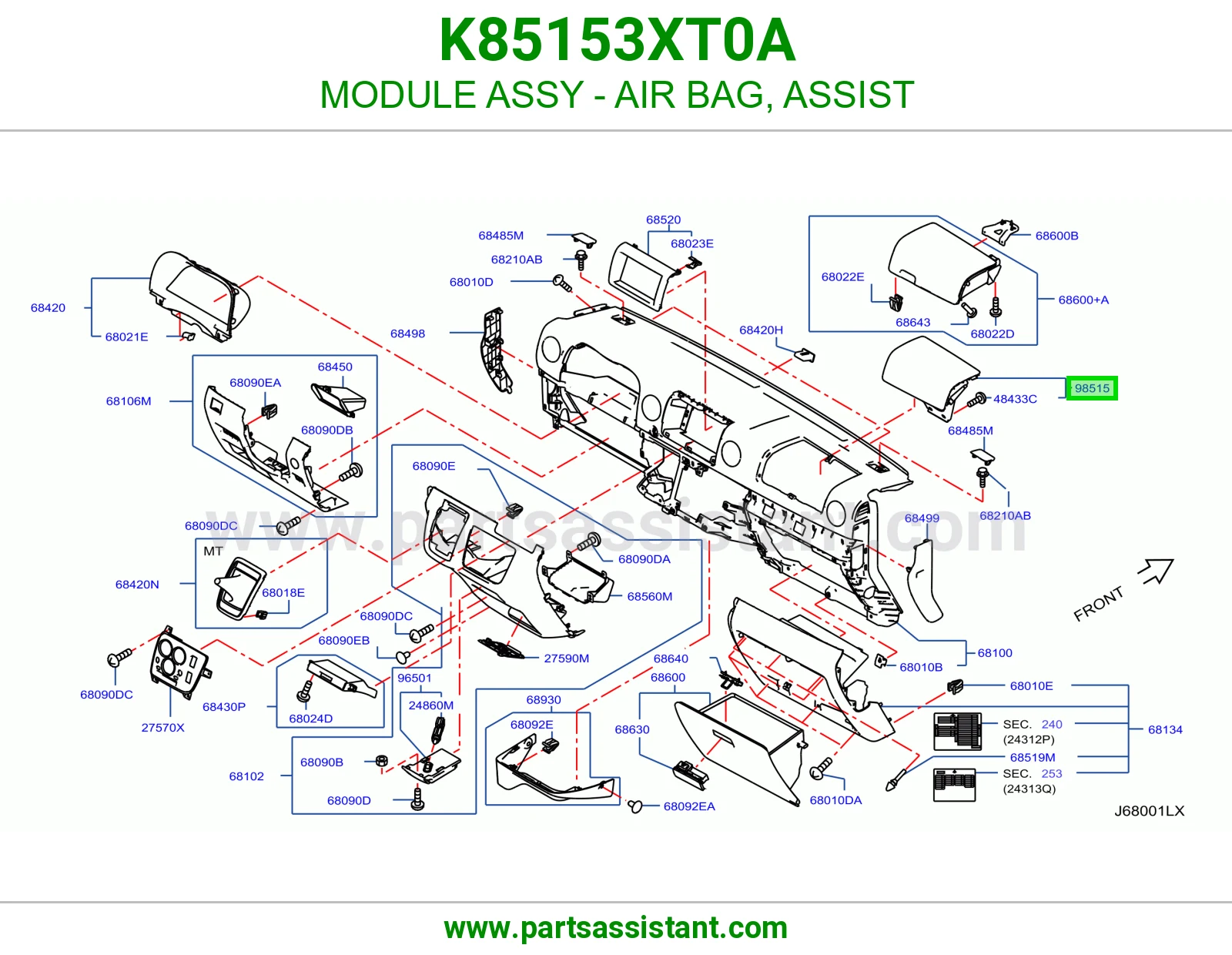 قاعده ارباق داخلي امامي K85153XT0A