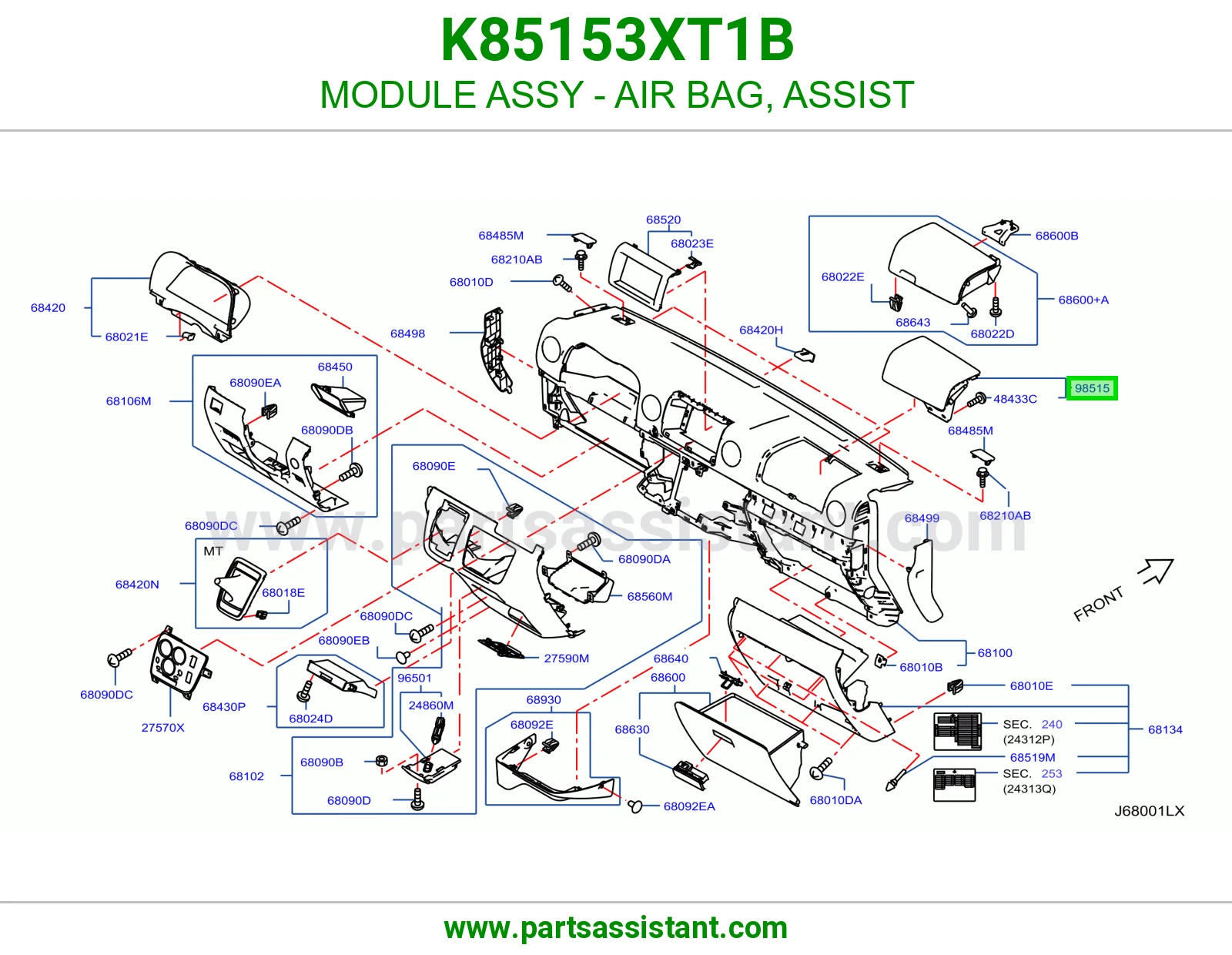 قاعده ارباق داخلي امامي K85153XT1B