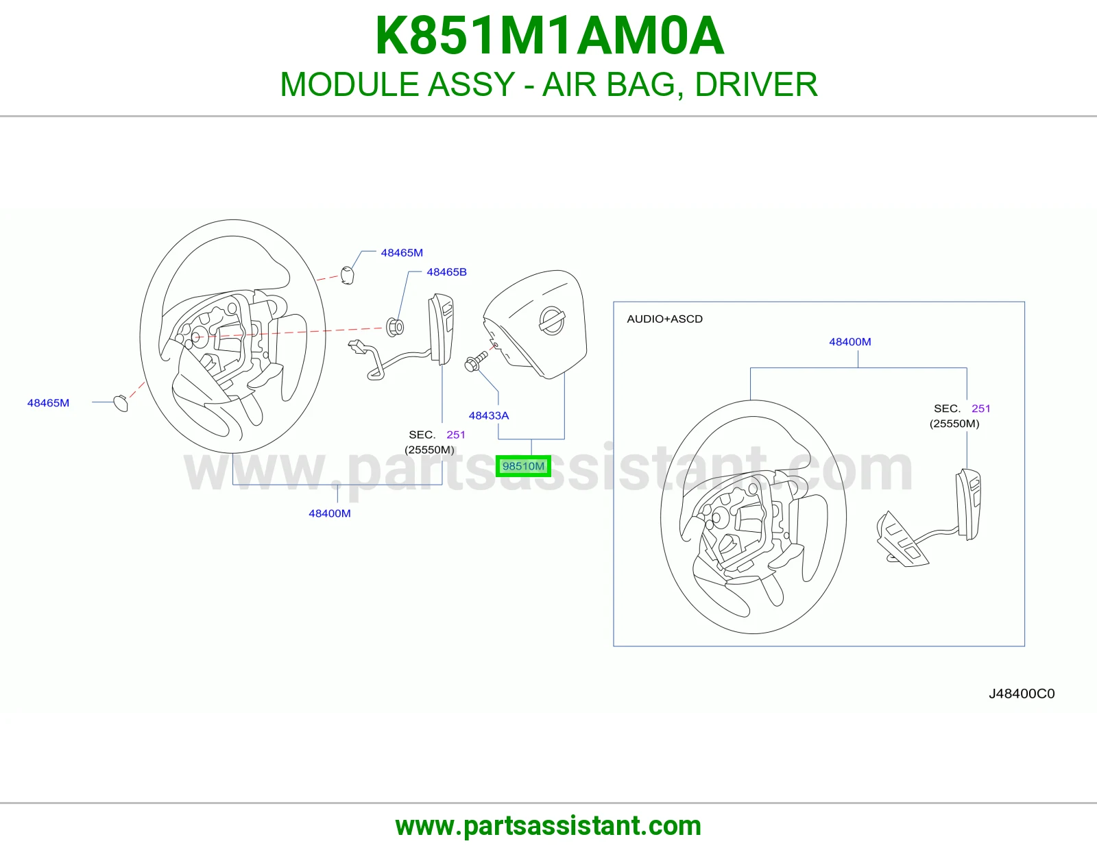 MODULE ASSY - AIR BAG, DRIVER K851M1AM0A