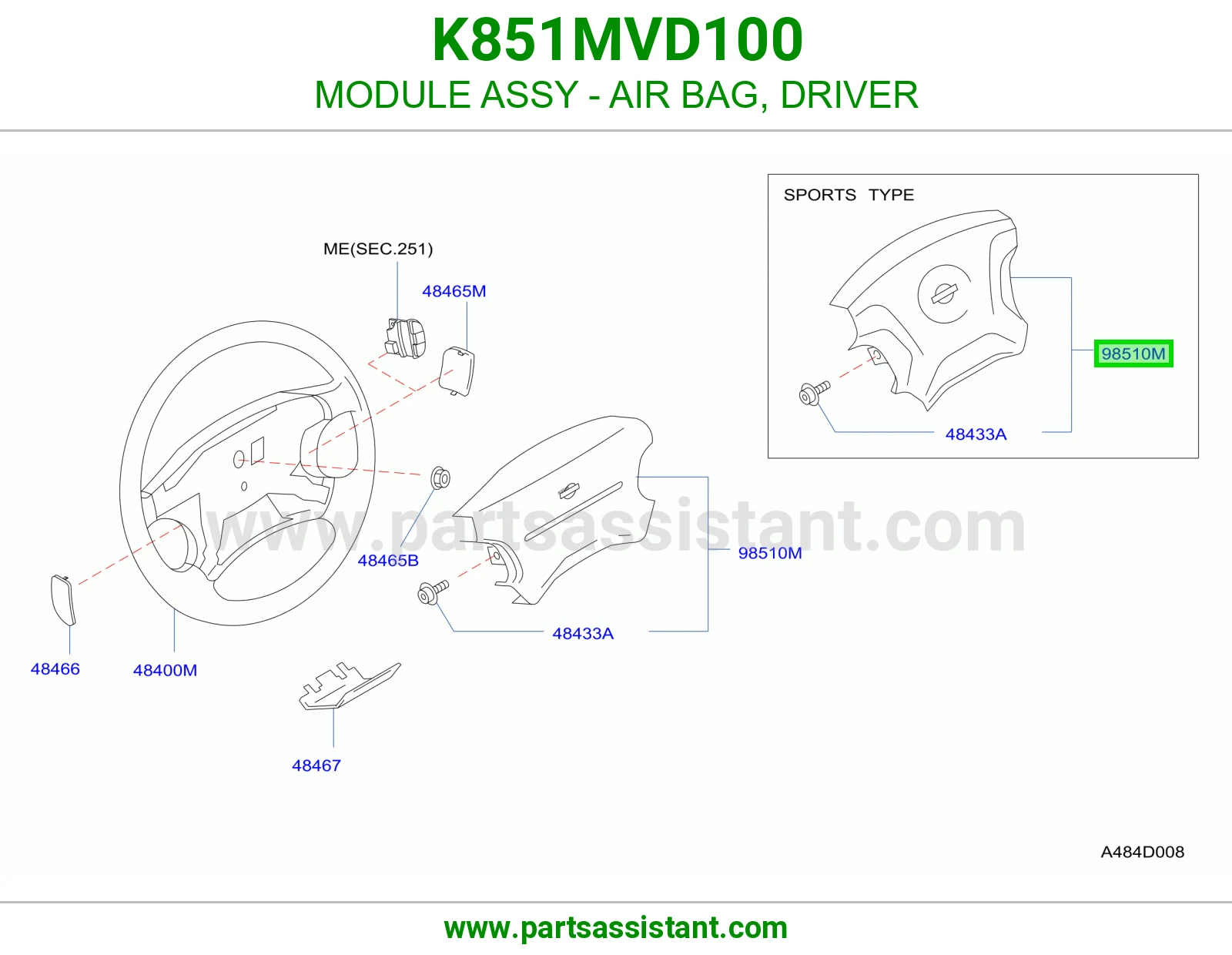 MODULE ASSY - AIR BAG, DRIVER K851MVD100
