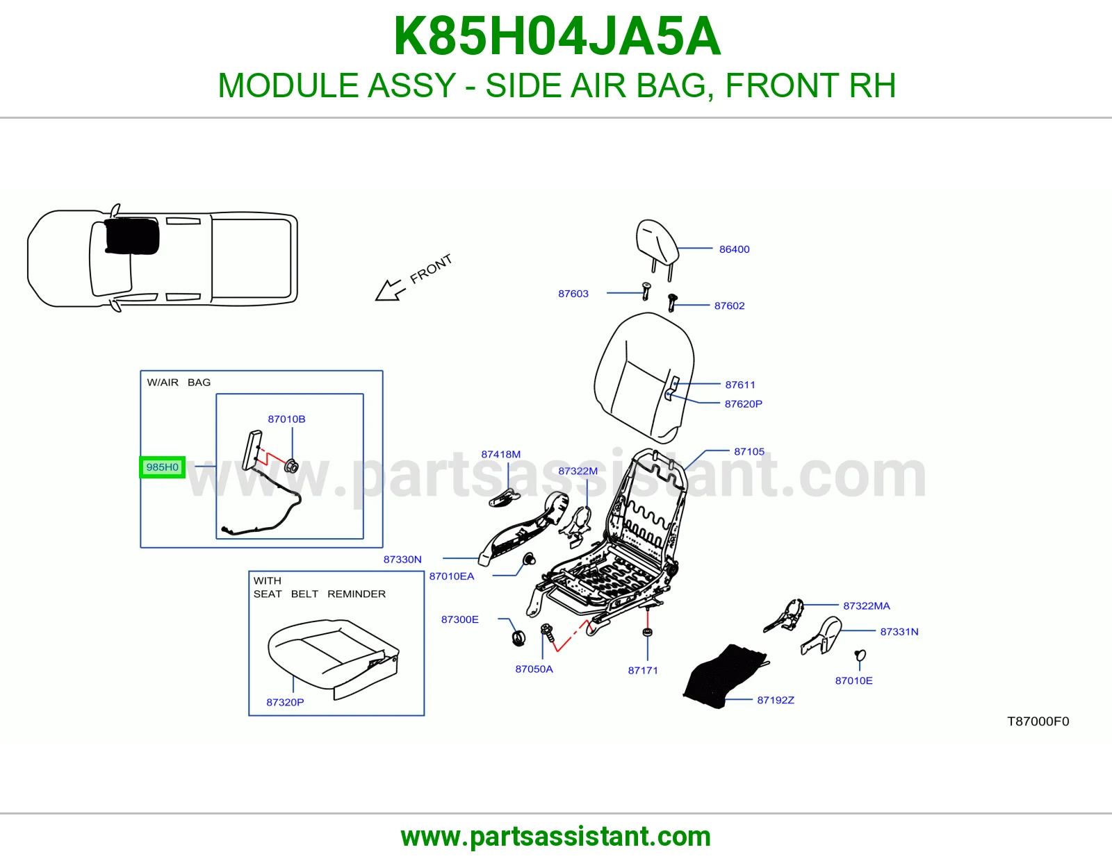 وحدة ايرباق جانبي أمامي يمين كاملة K85H04JA5A
