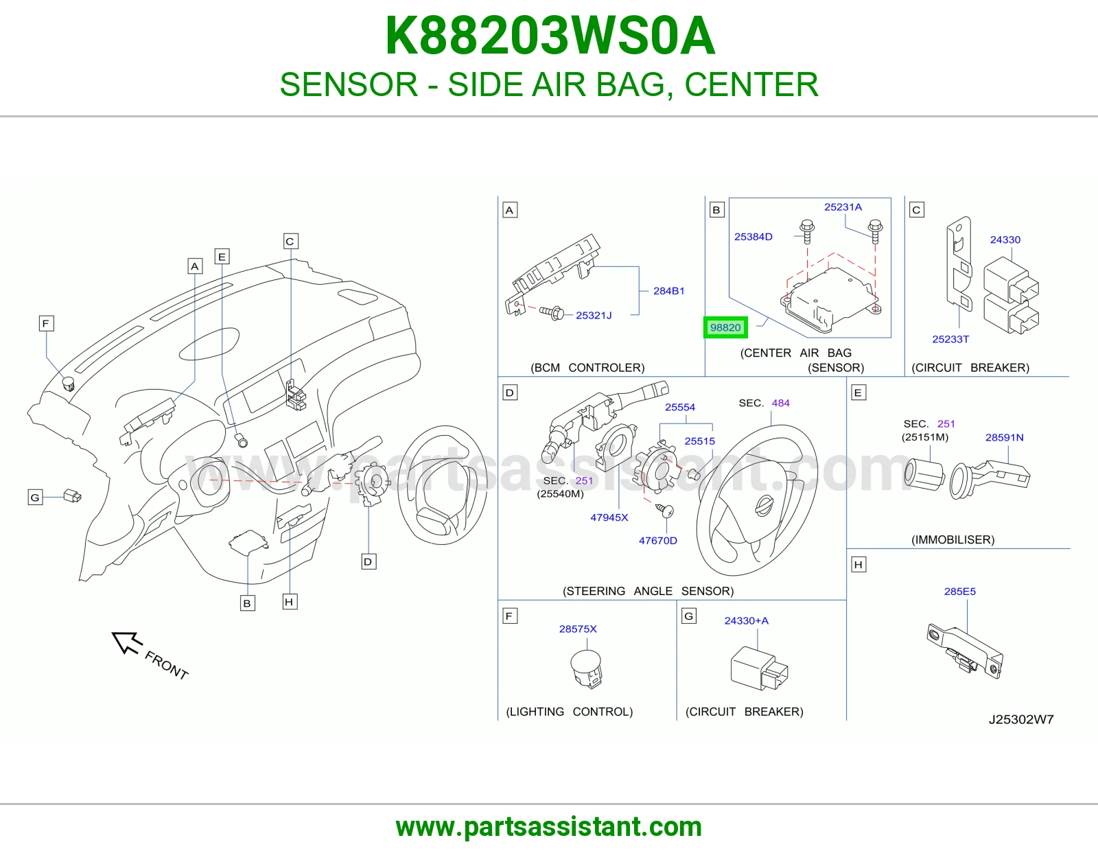 حساس ايرباق جانبي وسط K88203WS0A