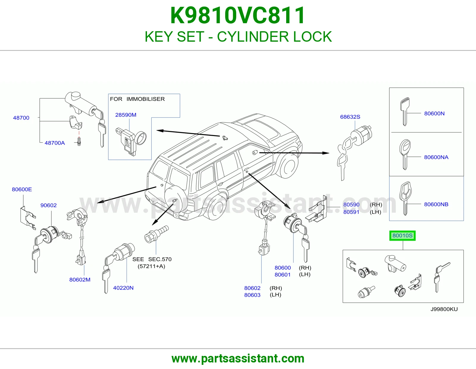 KEY SET - CYLINDER LOCK K9810VC811